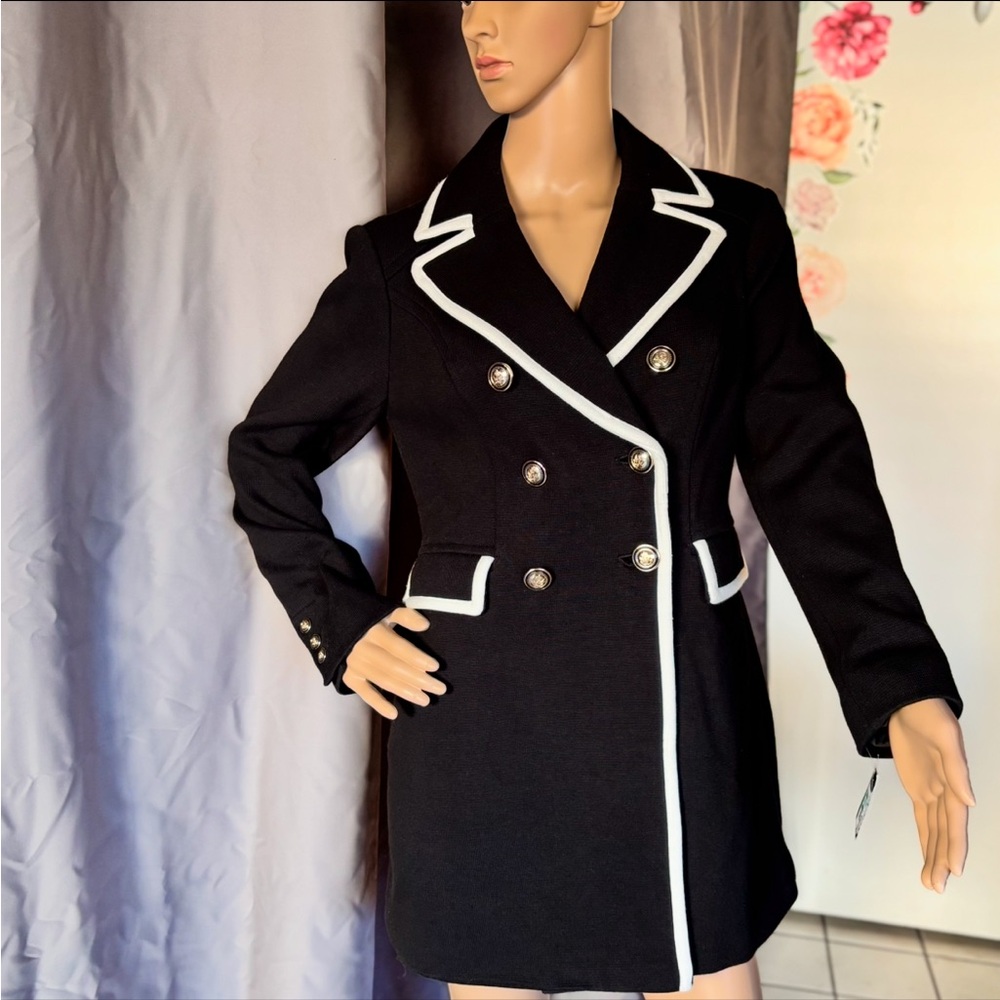 INC International Concepts Black Blazer Coat with White Trim